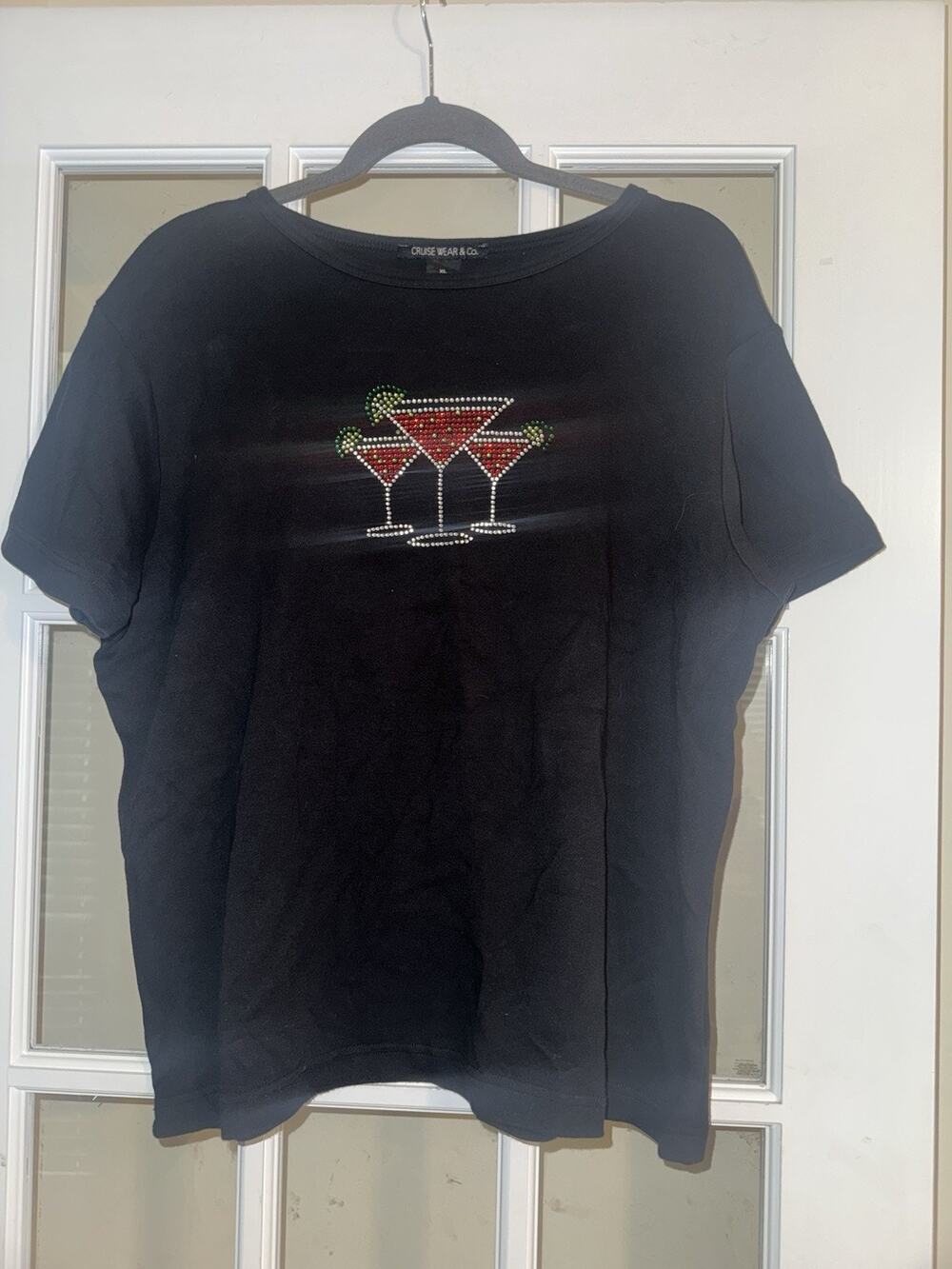 Cruise Wear & Co Black Martini Glass Rhinestone T Shirt Womens XL Cocktail Tee